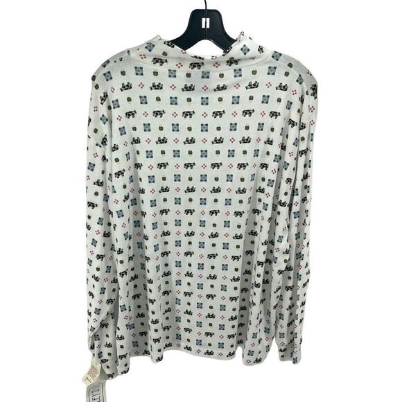 Ashley II vintage Blouse Top Mock Neck cows farm ranch dairy Cream 2X turtleneck - Picture 2 of 9